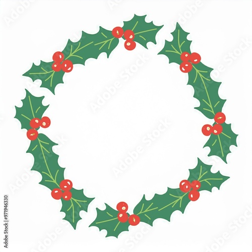 chirstmas round frame holy leaves and berries isolated on white