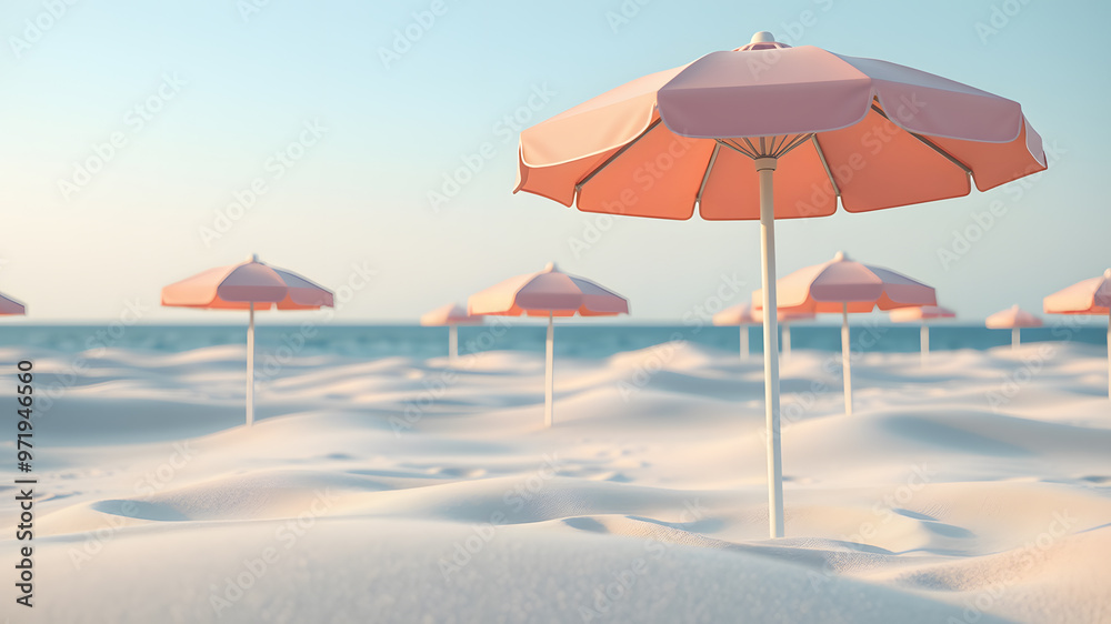 Fototapeta premium Pastel Beach Umbrellas and Sand Dunes