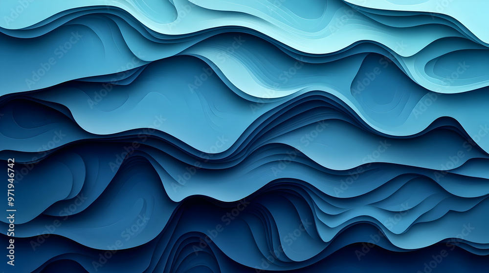 Fototapeta premium Abstract Blue Paper Cut Waves, 3D Background Animation Looping Seamlessly, Motion Graphics, Abstract Shapes, Fluid Design