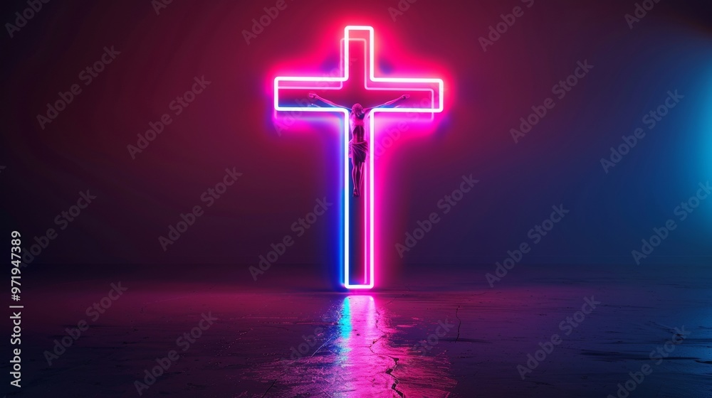 illustration of cross with neon colors