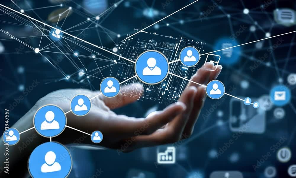 businessman touching social network businessman touching social network