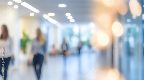 Wallpaper Mural Blurred Image of People Walking in a Modern Building Interior Torontodigital.ca