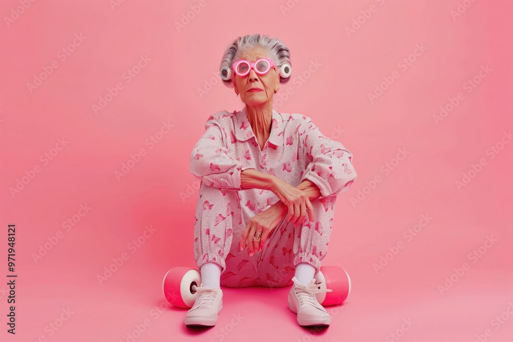 a fashionable old lady on a colored background a fashionable old lady on a colored background