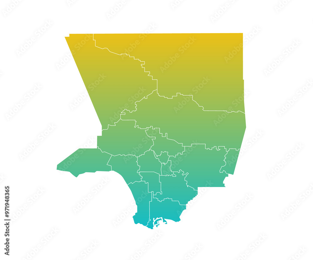 Fototapeta premium Colored Los Angeles County administrative map. regions map of Los Angeles, blank Map, empty map of Los Angeles