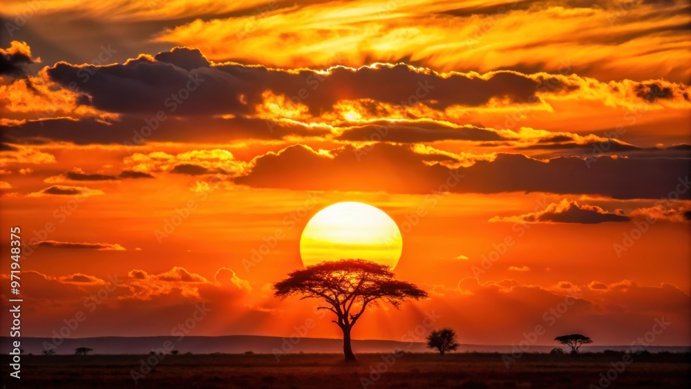 Obraz premium African sunset time lapse with big sun disk and backlit clouds, sunset, African, time lapse, sun disk, clouds, cinematic, epic, hot