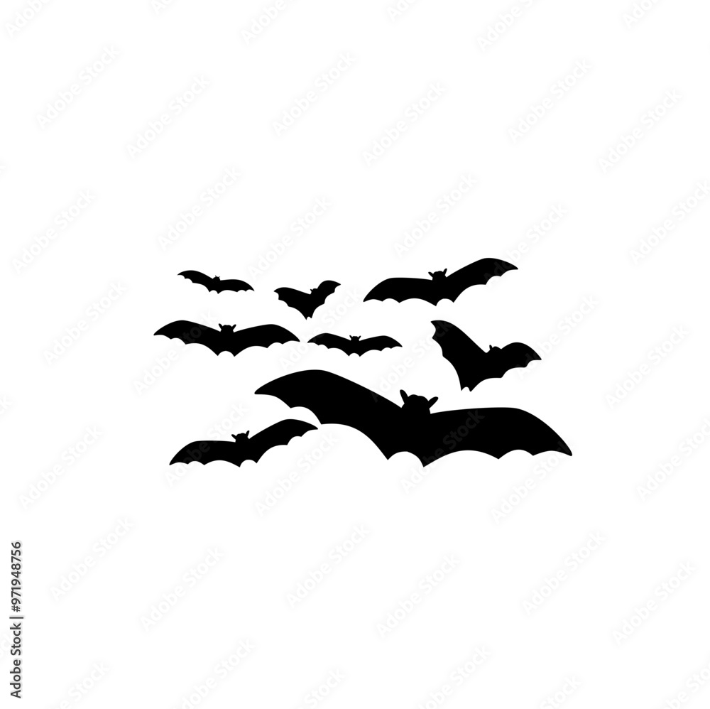 Flat Halloween Bat Flock Silhouette Flat Halloween Bat Flock Silhouette