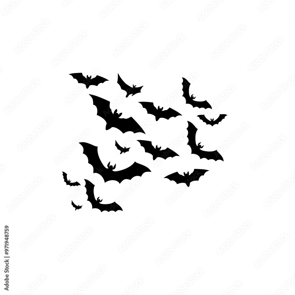 Flat Halloween Bat Flock Silhouette Flat Halloween Bat Flock Silhouette