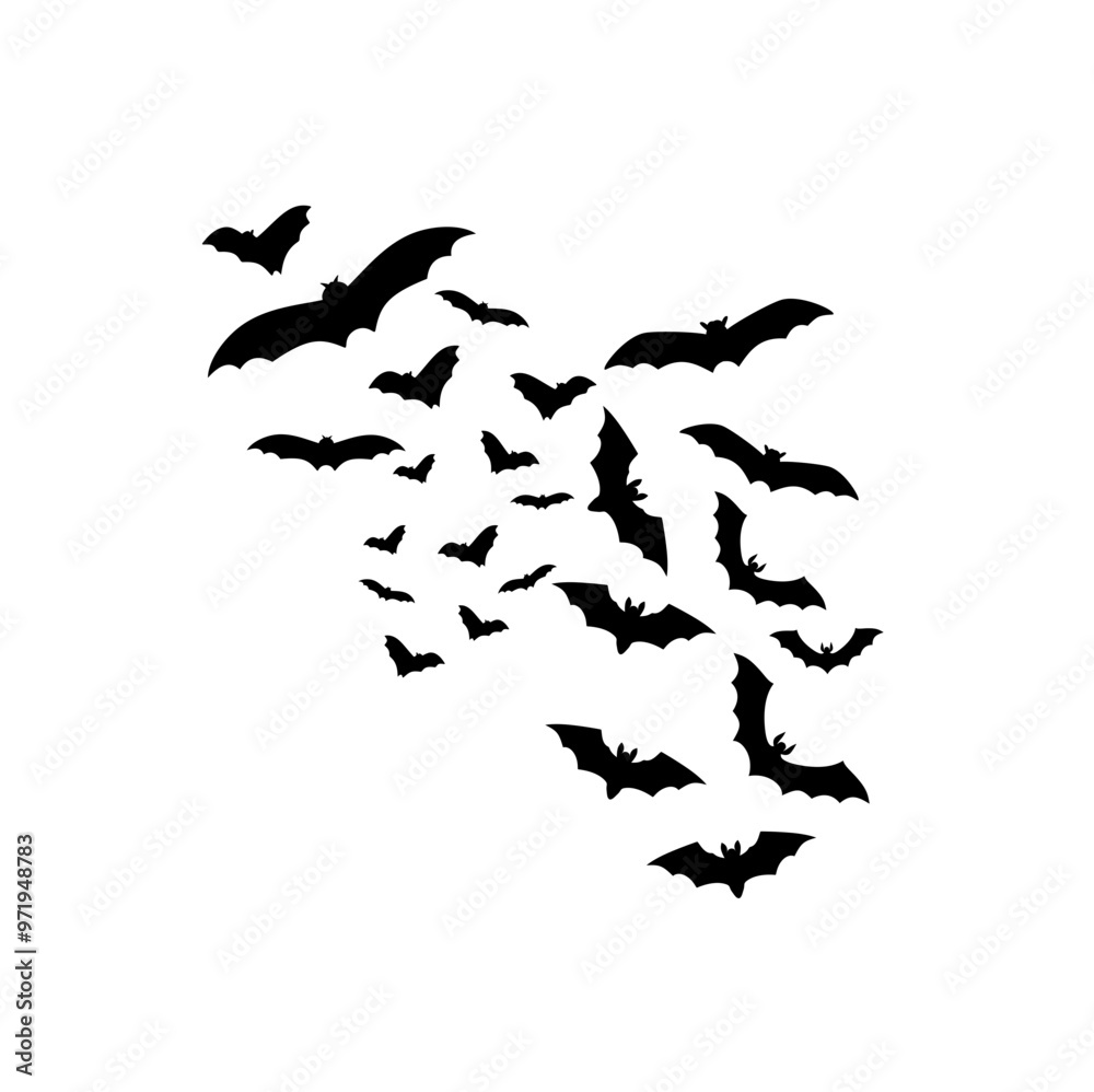 Flat Halloween Bat Flock Silhouette Flat Halloween Bat Flock Silhouette