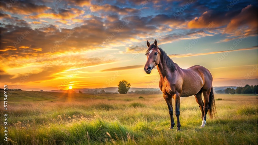 Horse standing in a rural field at sunset, horse, rural, field, sunset, animal, mammal, nature, countryside, farm, ranch Horse standing in a rural field at sunset, horse, rural, field, sunset, animal, mammal, nature, countryside, farm, ranch