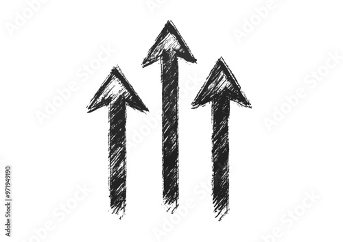 Hand-drawn black arrows pointing upwards on white background