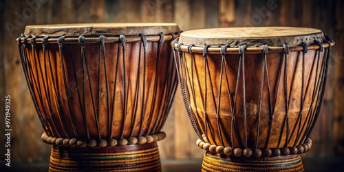 Closeup of West African bass drums Kenkeni and Dudunba , traditional, percussion, instrument, music, African, culture, ethnic photo