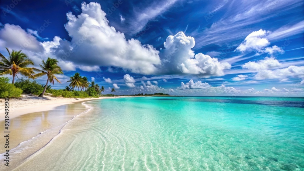 Fototapeta premium Beautiful Caribbean beach with crystal clear turquoise water and white sandy shores, Caribbean, beach, Mexico, tropical