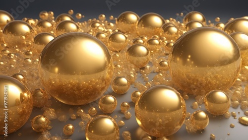 Golden bubble and transparent skin cell background