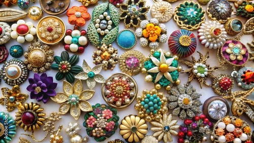 Collection of vintage brooches at flea market, retro, brooches, flea market, antique, jewelry, accessories