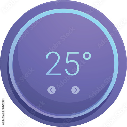 Round thermostat showing temperature in celsius displaying twenty five degrees with up and down arrows