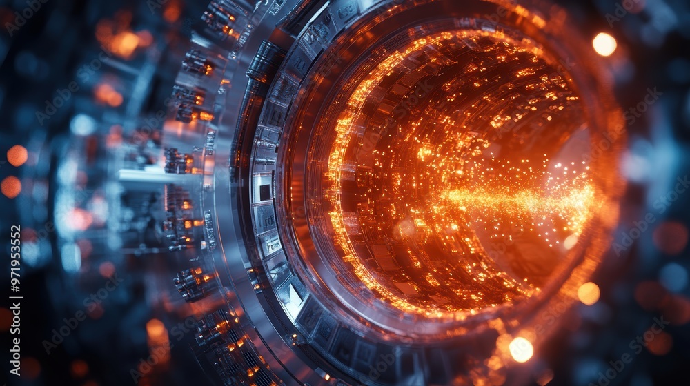 Abstract Futuristic Tunnel with Glowing Lights