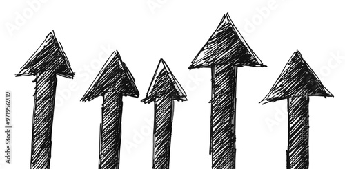 Hand-drawn black arrows pointing upwards on white backgrounds