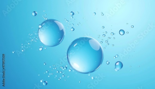  Effervescent bubbles floating on a blue surface