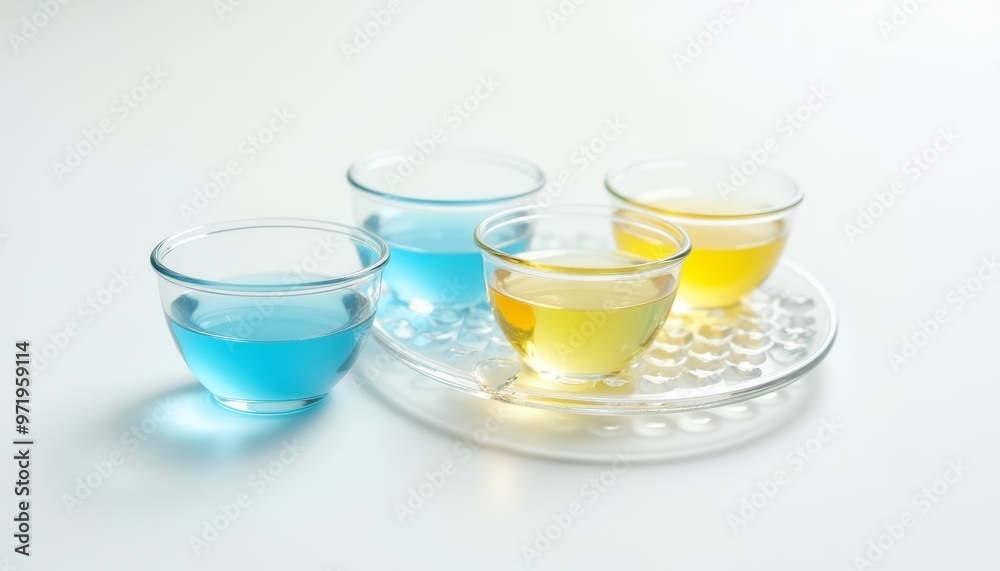 A selection of colorful beverages on a tray A selection of colorful beverages on a tray