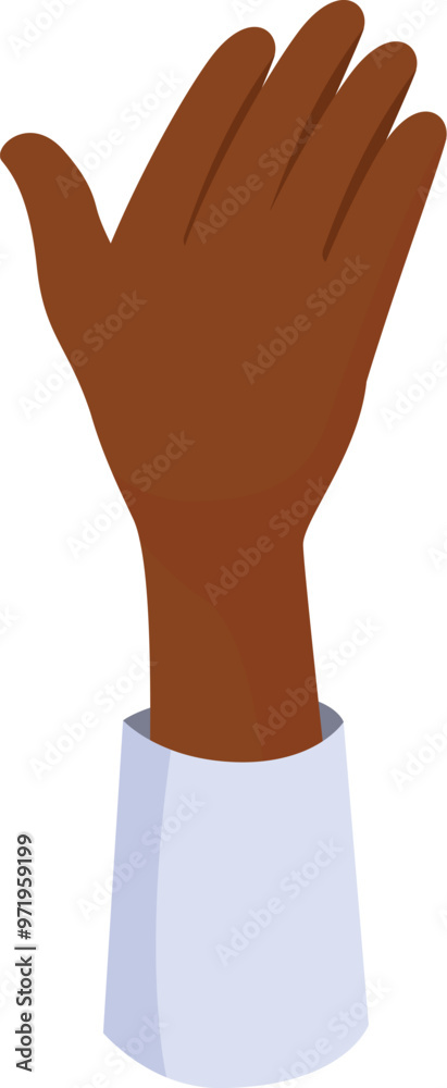 Hand with dark skin is waving, it could belong to a businessman, politician, or teacher Hand with dark skin is waving, it could belong to a businessman, politician, or teacher