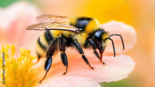 Close-Up Photography of Bumble Bee with flower. Photography Stock. photo