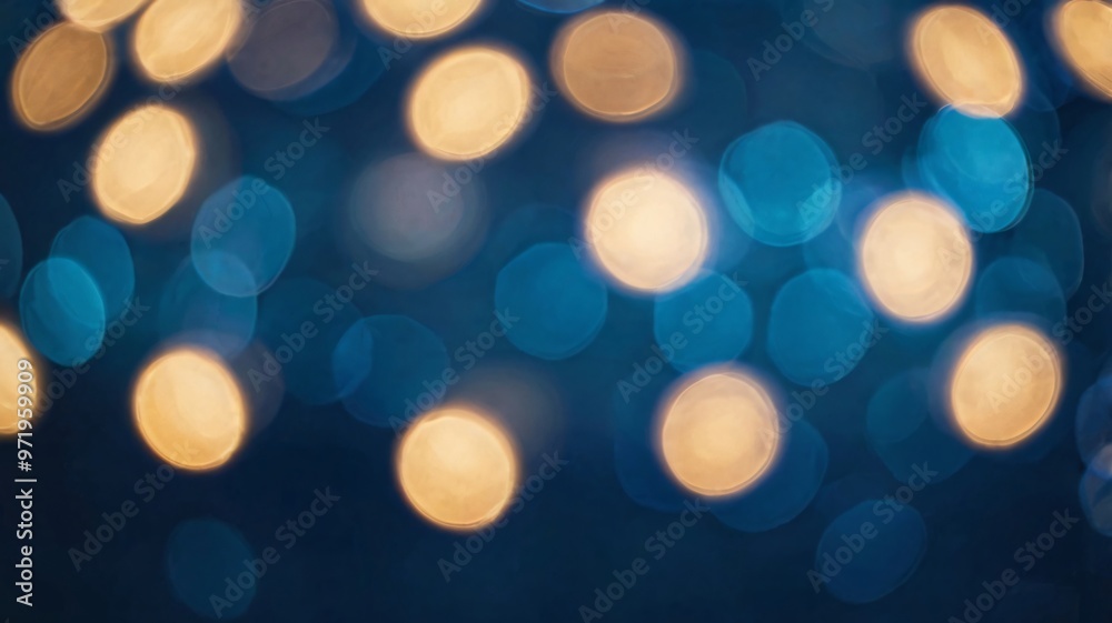 Delicate blue and golden bokeh lights create a festive atmosphere during an evening celebration Delicate blue and golden bokeh lights create a festive atmosphere during an evening celebration