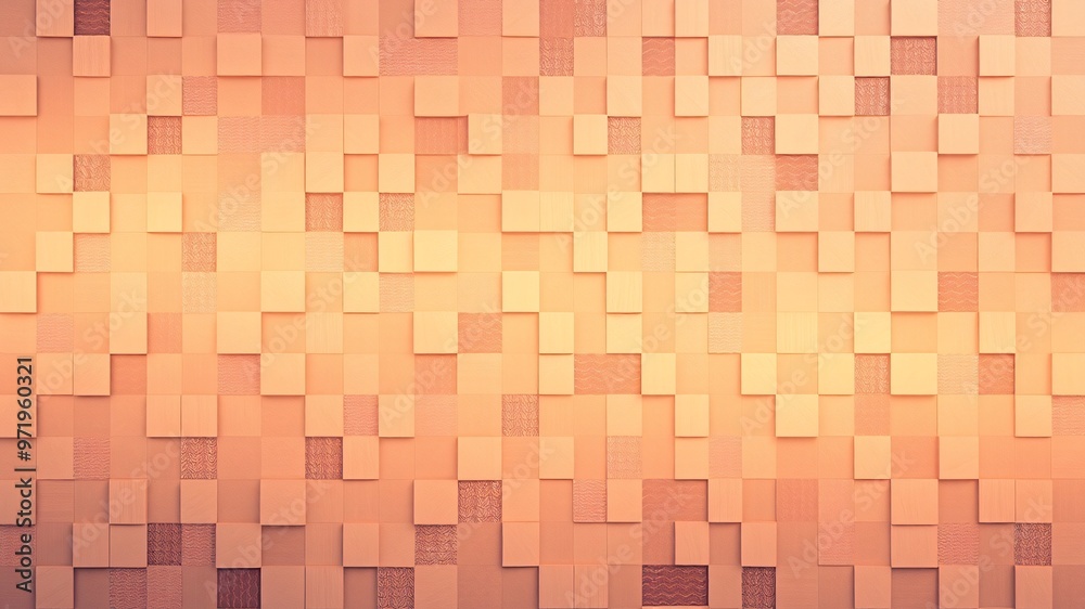 Textured wall featuring a mosaic of square wooden panels in warm hues illuminating a cozy atmosphere Textured wall featuring a mosaic of square wooden panels in warm hues illuminating a cozy atmosphere