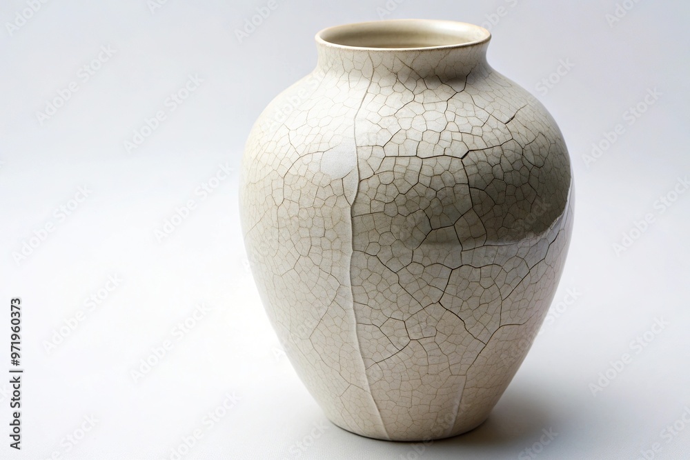 white crackle pattern vase with central crack white crackle pattern vase with central crack