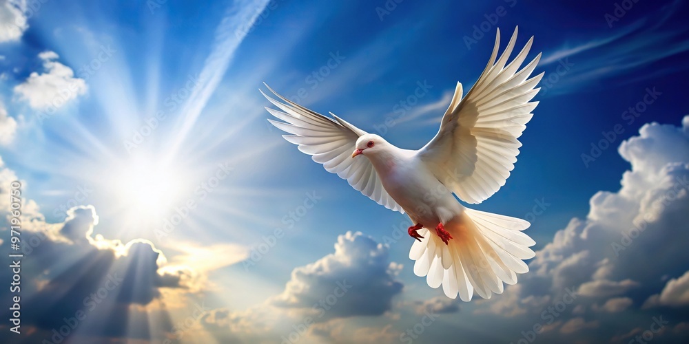 Fototapeta premium White dove flying in the sky