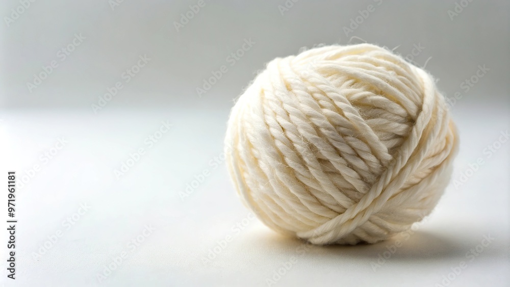 White fluffy wool yarn ball on light background