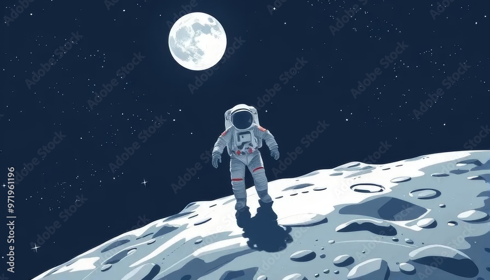 Astronaut Walking on the Moon Under Full Moonlight Astronaut Walking on the Moon Under Full Moonlight