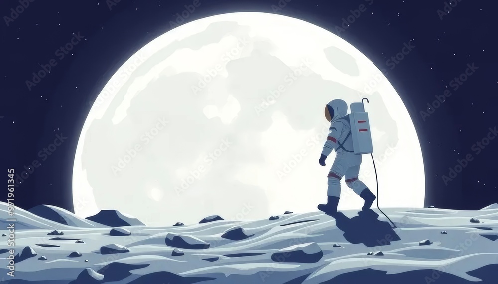 Fototapeta premium Astronaut Walking on the Moon Under Full Moonlight