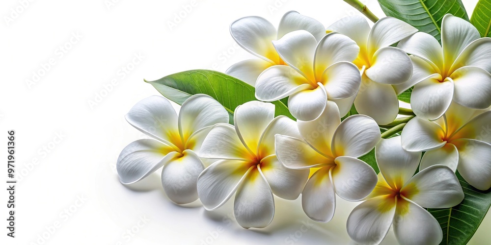 White frangipani plumeria flowers on background White frangipani plumeria flowers on background