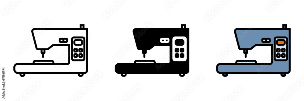 Embroidery Machine Icon, A specialized sewing machine designed to create intricate patterns and designs on fabric, enhancing garments and textiles. Embroidery Machine Icon, A specialized sewing machine designed to create intricate patterns and designs on fabric, enhancing garments and textiles.