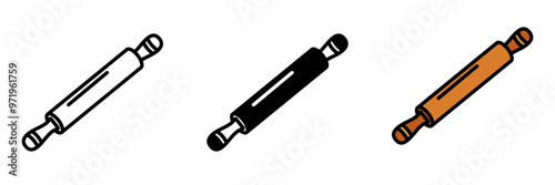 Dough Roller Icon, A cylindrical tool used to flatten dough for baking, ensuring even thickness for pastries, cookies, and pizzas.
