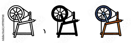 Cotton Spinning Wheel Icon, A traditional machine used to spin raw cotton fibers into thread or yarn, crucial for textile production. photo