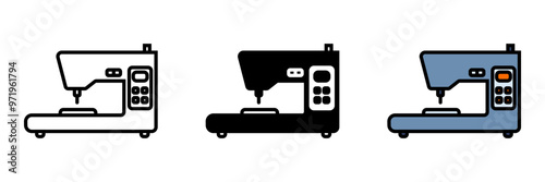 Embroidery Machine Icon, A specialized sewing machine designed to create intricate patterns and designs on fabric, enhancing garments and textiles.