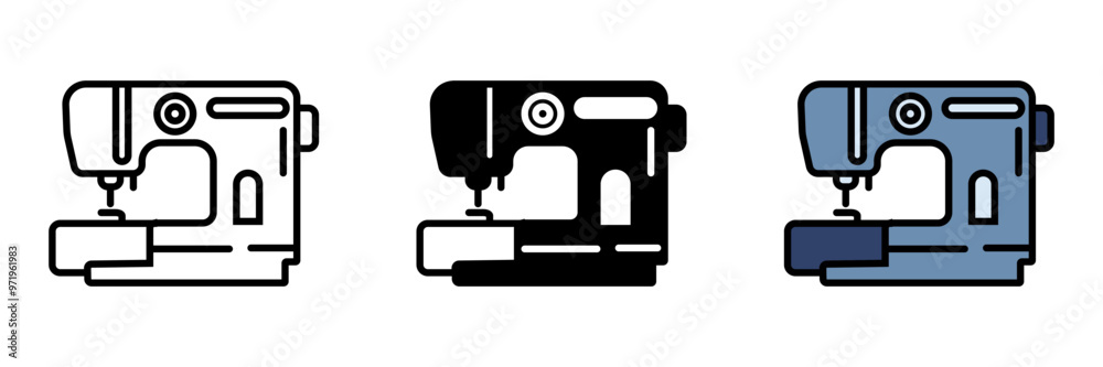 Sewing Machine Icon, A machine used for stitching fabric together, speeding up the process of making clothing, crafts, or textiles. Sewing Machine Icon, A machine used for stitching fabric together, speeding up the process of making clothing, crafts, or textiles.