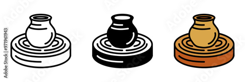 Potter's Wheel Icon, A rotating device used by potters to shape and mold clay into ceramic pieces, such as bowls or vases.