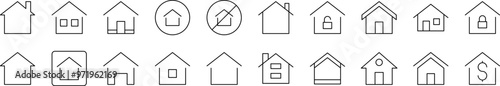 Pack of Line Icons of House. Editable Stroke. Minimalistic Linear Pictogram for Design of Cards, Apps, Banners, Posts
