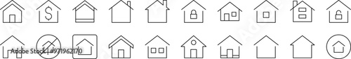 Bundle of Line Icons of House. Editable Stroke. Minimalistic Linear Pictogram for Design of Cards, Apps, Banners, Posts