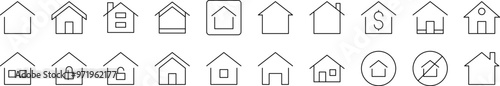 House Outline Web Line Icons Collection. Editable Stroke. Minimalistic Linear Pictogram for Design of Cards, Apps, Banners, Posts