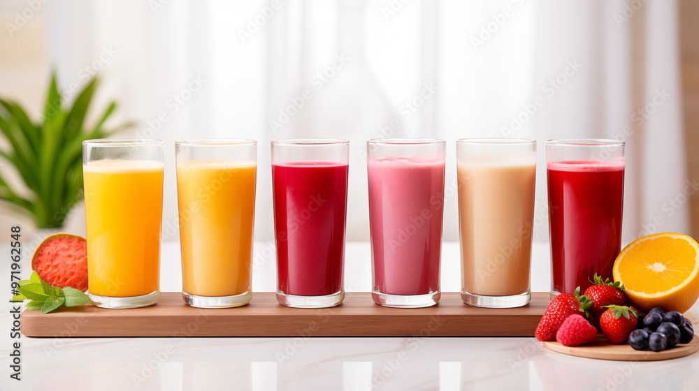 Glasses of fruite juice on blur background. Glasses of fruite juice on blur background.
