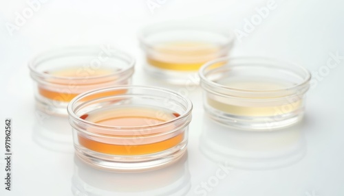  A collection of small glass containers with yellow liquids