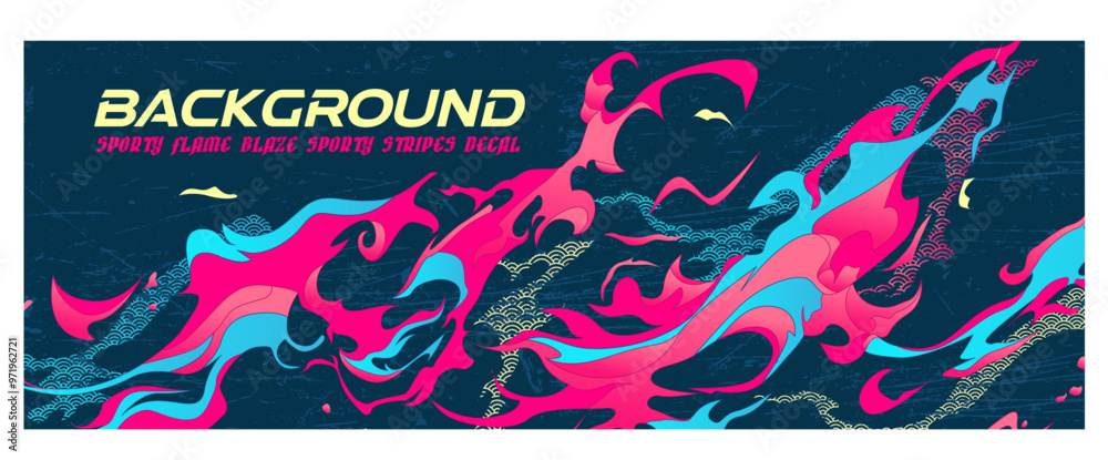 Fototapeta premium flame fire volcano lava pink sakura Asia Japan illustration anime style banner sporty background decal wrap livery
