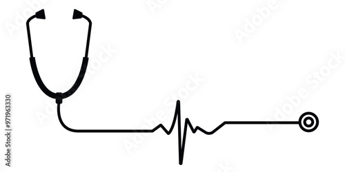 Stethoscope pulse trace icon vector, cardiology stethoscope line icon vector in trendy flat style illustration isolated on white background.