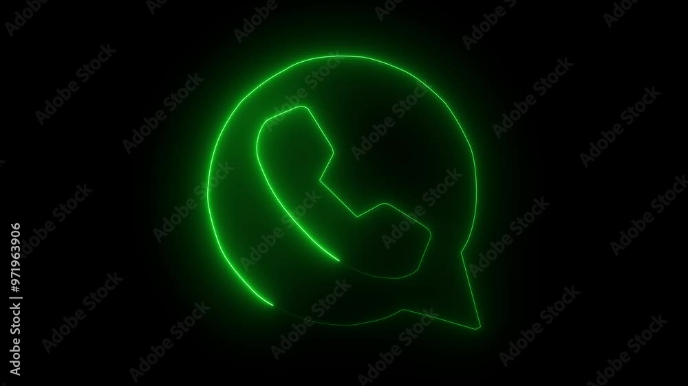 glowing neon line call message icon animation green color on black background. glowing neon line call message icon animation green color on black background.