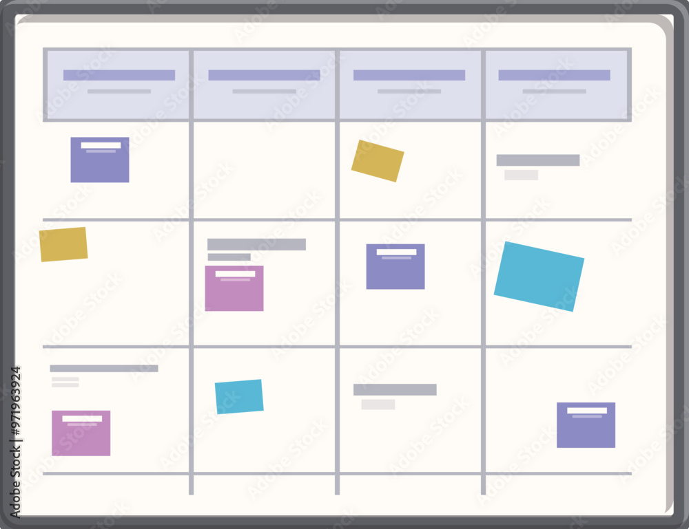 Kanban board is being used to track the progress of work and organize tasks Kanban board is being used to track the progress of work and organize tasks
