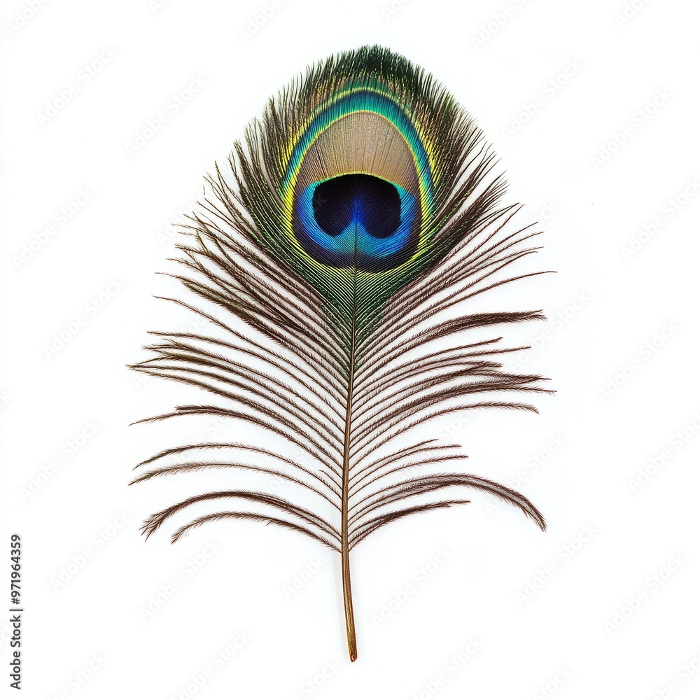 Obraz premium majestic peacock feather close up marco good for design. Isolated on white background