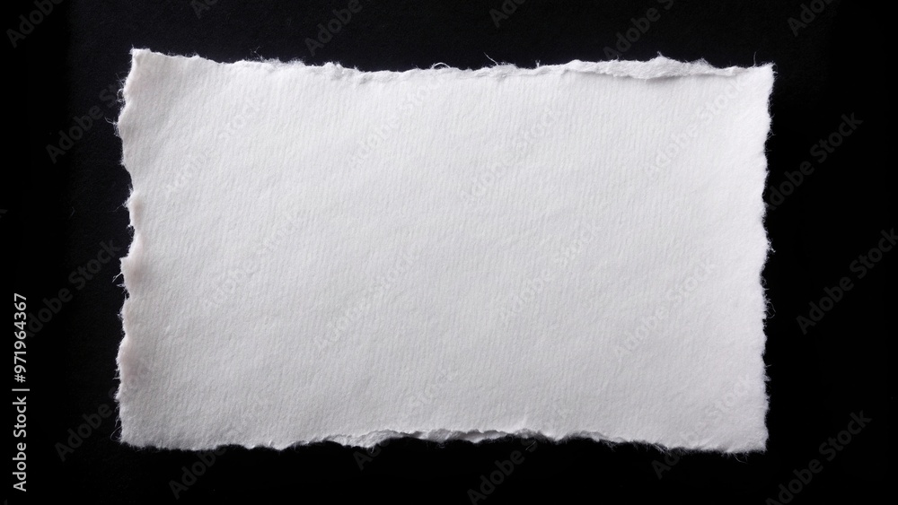 Obraz premium White torn square paper isolated on black background low angle view